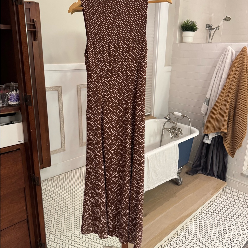 Reformation Ceara Midi Dress Sz4 Choco Dot Polka V Neck French Casual Summer - Picture 5 of 11
